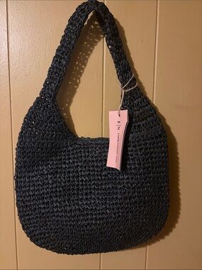 Expressions Black Woven Shoulder Tote